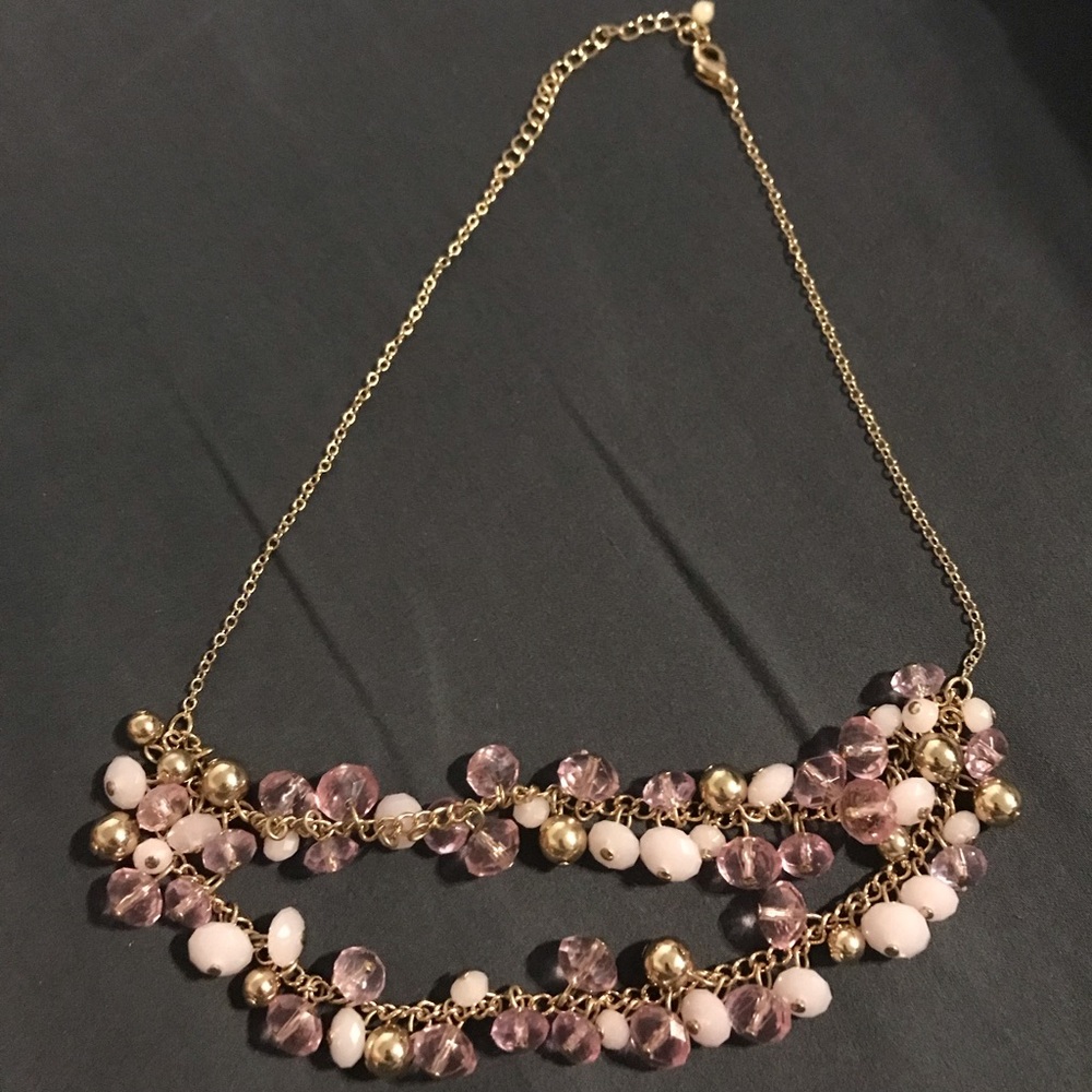 Fashion Jewelry Necklace - Gold color with Pink/White and Gold beads